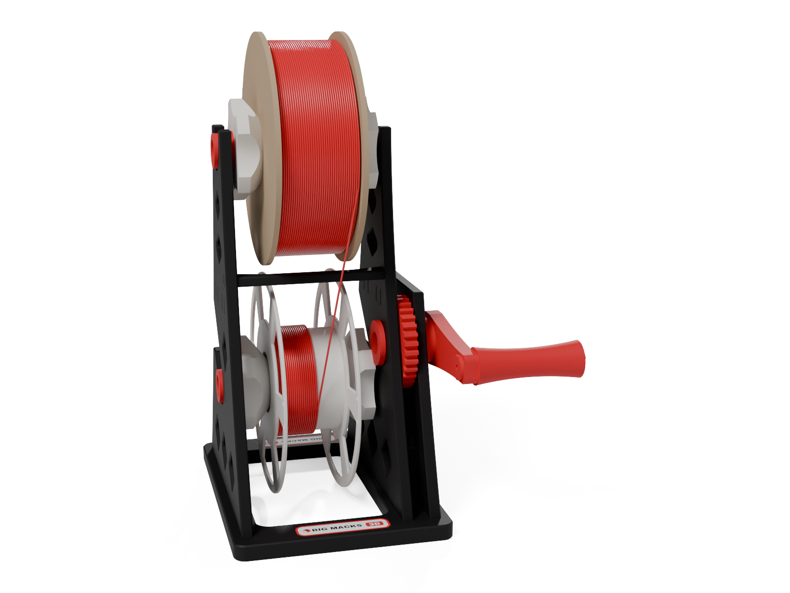 Mid-rescue render: filament runs off a cardboard spool in the tower and onto a printed Filament Spool below